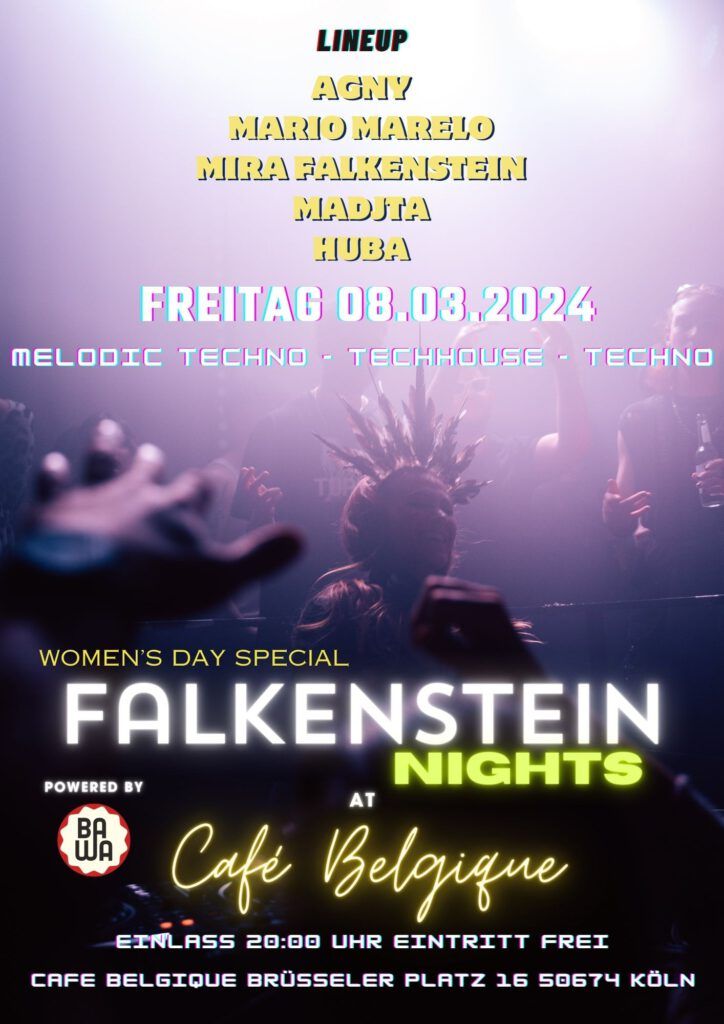 Köln, Mira Falkenstein, DJ, Djane, Techno, Techhouse, Melodic Techno, Foursum, Café Belgique, Bawa, Falkenstein Nights